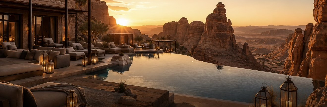 Luxury desert canyon resort at sunset, Prusane Other Stays